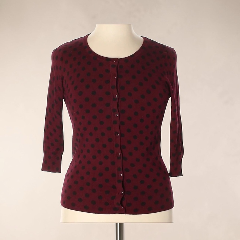 89th & Madison Polka Dot Cardigan, Burgundy/Black, Size XL, GUC - Picture 2 of 8